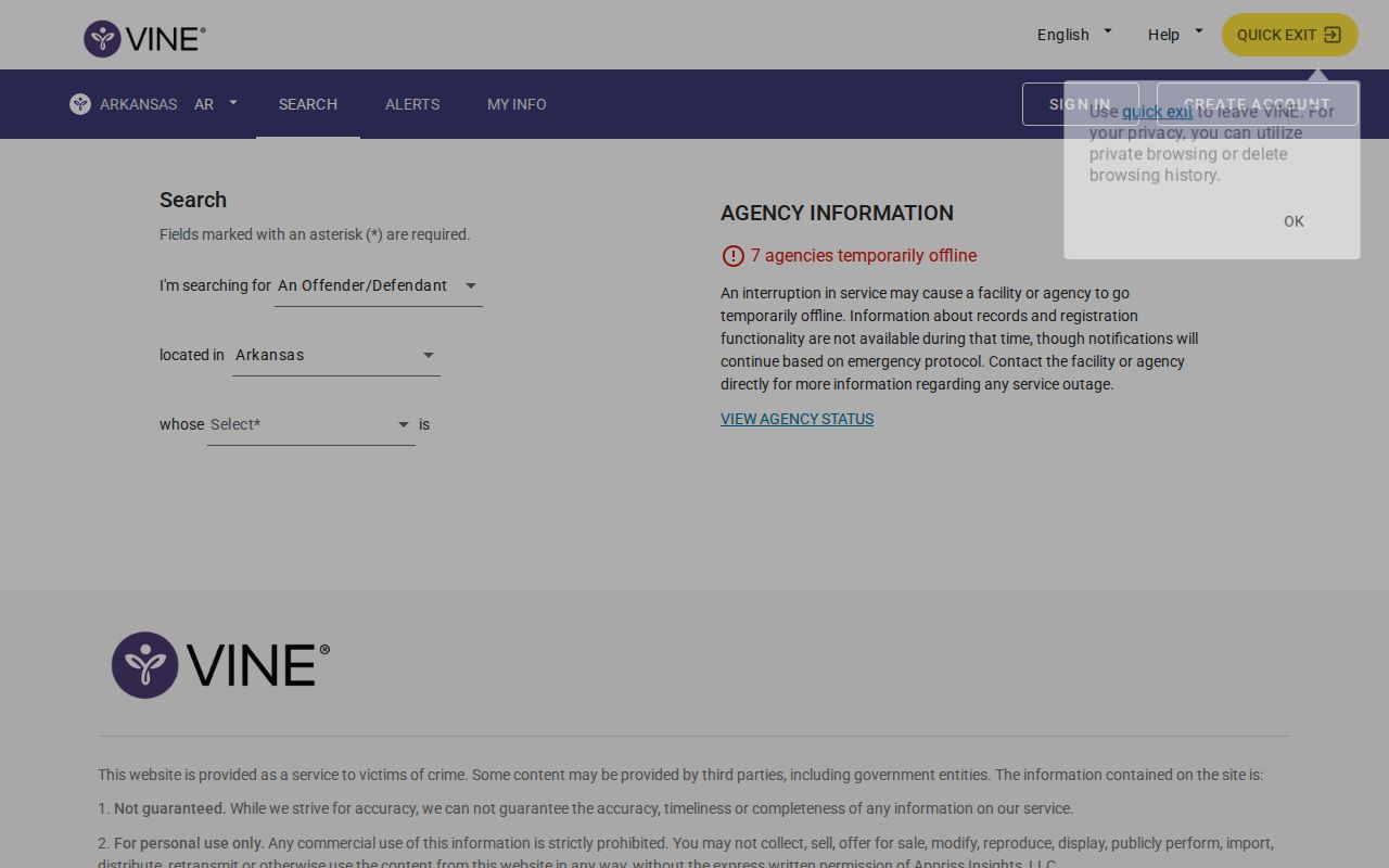 Montgomery County custody status search through Arkansas VINE
